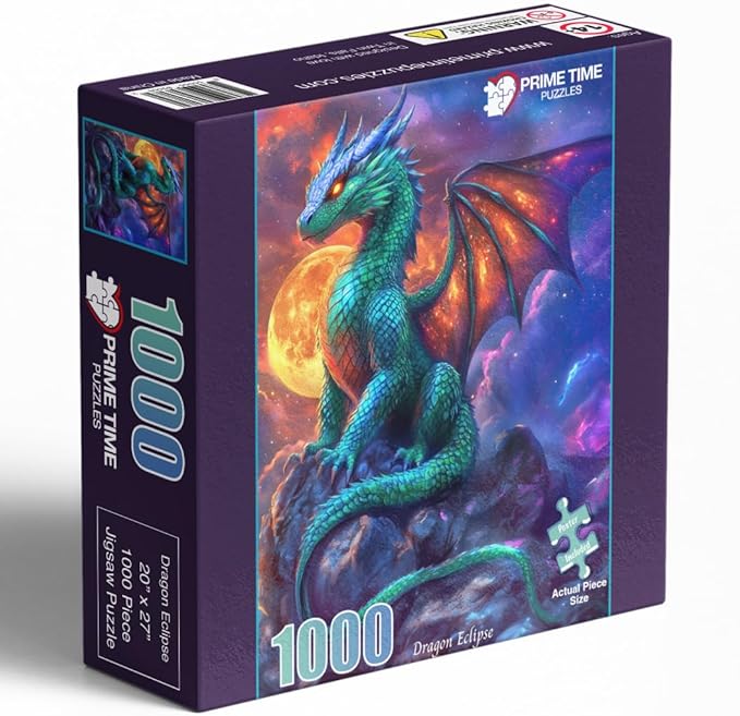 1000 Piece Jigsaw Puzzle for Adults - Gothic Fantasy Dragon Under The Moonlight - Challenging Puzzle Perfect for Game Nights - Colorful and Unique - 20x27 inches (Dragon Eclipse)