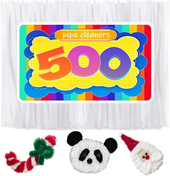 GAGANIU 500pcs Pipe Cleaners, Pipe Cleaners for Crafts, Craft Supplies Multicolor Chenille Stems for Art&Craft Christmas DIY Projects(White)