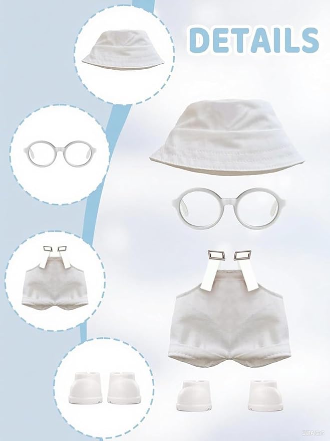 4PCS Doll Clothes Set for LABUBU 17cm Doll – Stylish Outfit with 4 Hat, 4 Overalls, 4 Shoes & 4 Glasses of Clothes Designer, Cute Clothes for Dress up Unique Style (Black+White+Brown+Pink)