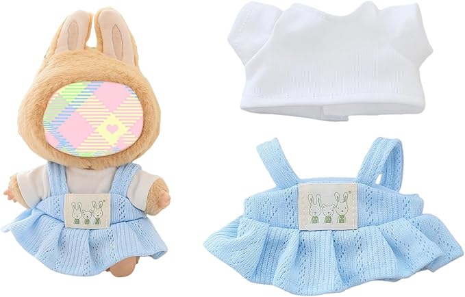 Clothes for Lu bubu 17cm Dolls Accessories (No Doll), Kawaii Skirt Outfit Set 2 Pieces for 17cm Dolls Suit, Stylish Dress Up Flower Dolls Clothing Set Replacement Blue