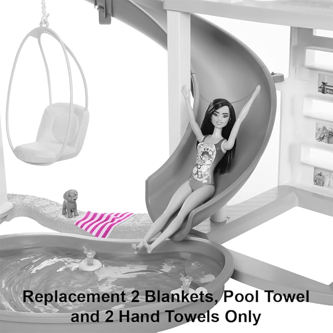 Replacement Part for Barbie Doll Dreamhouse Doll House Playset HMX10 - Replacement Soft Goods - 2 Blankets, Pool Towel and 2 Hand Towels