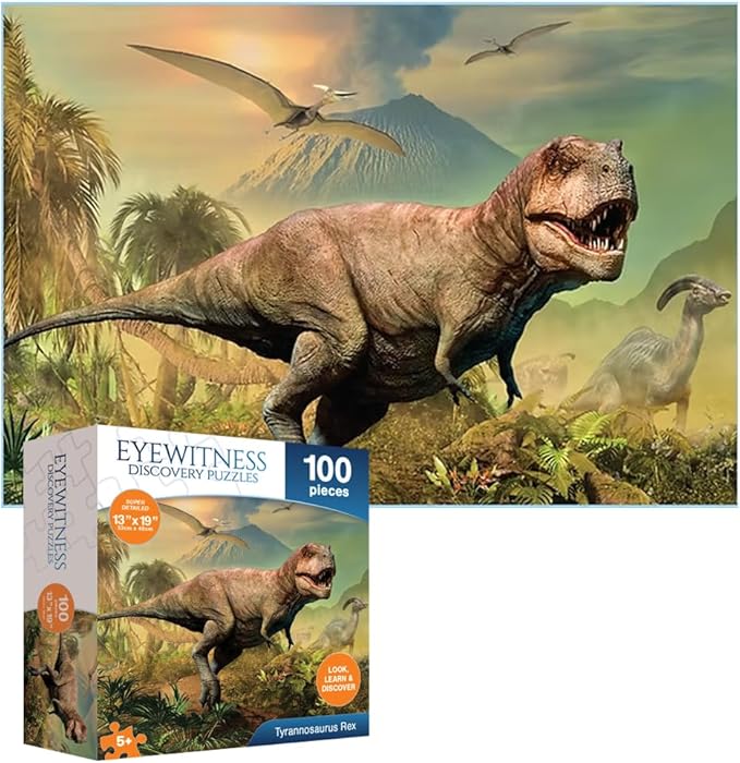 Eyewitness Discovery Puzzle T-Rex Dinosaur, 100 Piece Jigsaw for Kids, Educational Learning Toy for Boys & Girls, Children Ages 5+