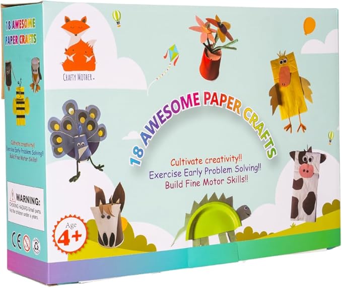 Crafty Mother 18 Awesome Paper Crafts Arts and Crafts Supplies – Award Winning Crafts for Kids Ages 4-8 Toddler Activities -Fun and Educational Kids Art Supplies Promote Motor Skills, Problem Solving