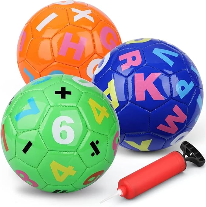 Dilabnba Kids Mini Soccer Balls, 3PCS Toddlers Football Toys, Soft Sport Indoor Outdoor Ball for Girls Boys 3-8 Years Old with Pump, Parties and Operation Christmas Child Shoebox