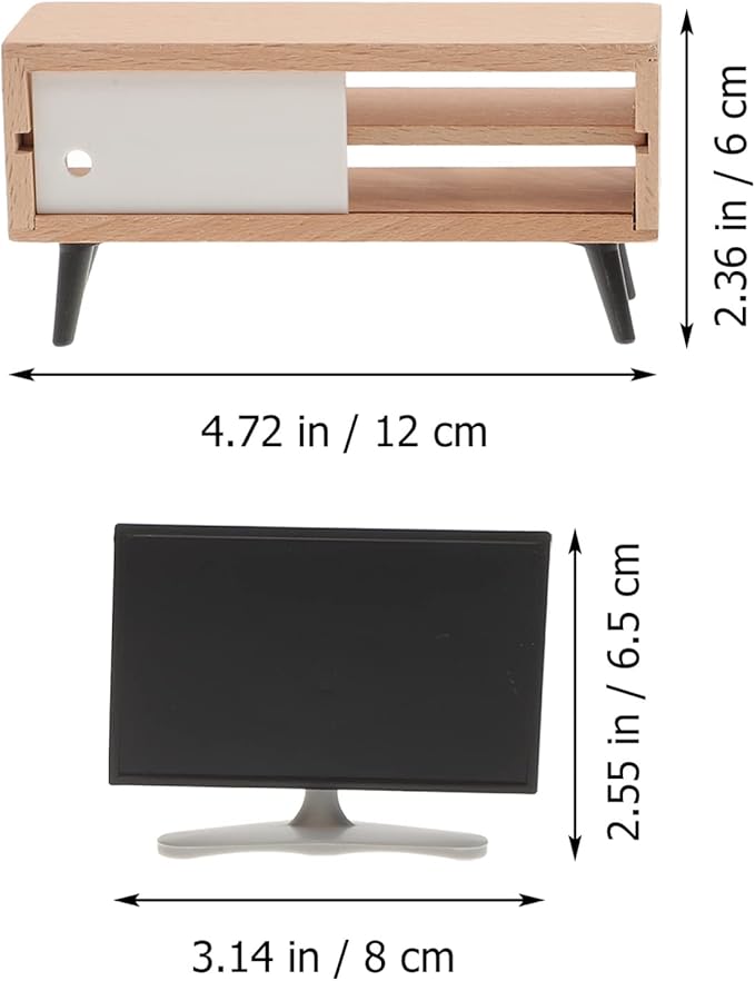 Toyvian 1/12 Scale Dollhouse Miniature Tv Dollhouse Living Room Television Mini Tv Cabinet Doll House Furniture Tiny Set for Furniture Decor Accessories