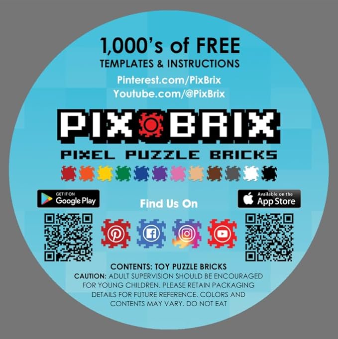 Pix Brix Pixel Art kit Puzzle Bucket - 1,500-Piece Kit with 12-Color Light Palette – Patented Interlocking Building Bricks for 2D and 3D Creations – STEM Toy for Ages 6+