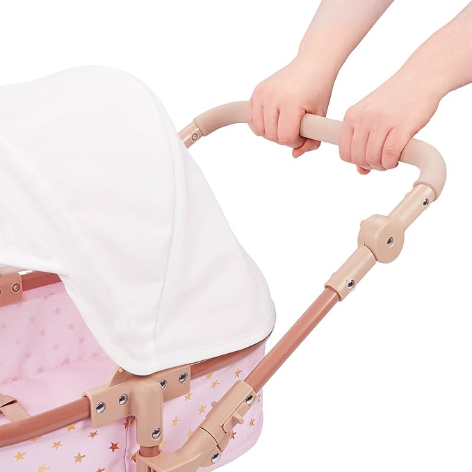 LullaBaby – 14-Inch Accessories – Pink Toy Stroller with Gold Stars for Twins – Foldable Canopy, Swivel Wheels & Storage Basket – Pretend Play 2+ Years