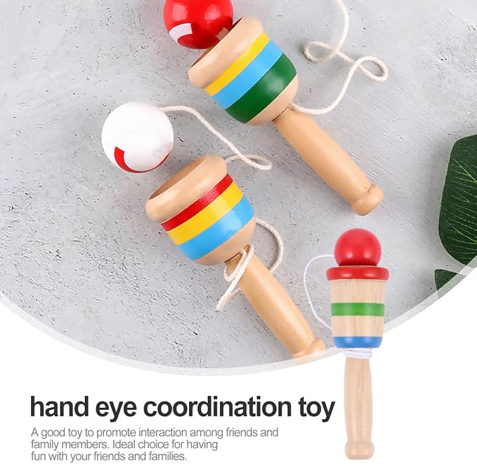 Garneck 5pcs Wooden Ball Cup Toss Game Hand Eye Coordination Balanced Catch Skill for Indoor Outdoor Parties and Birthday Gifts