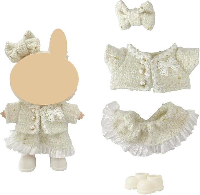 Ezcora Clothes for Doll, 4 Pack Clothes for 17cm Doll Include Pairs of Shoes, Perfect for Play & Display, Doll Outfits Accessories for Collectors (No Dolls) (Elegant Tweed Dress)