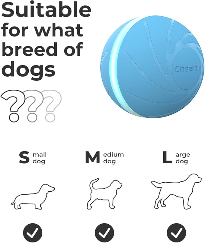 Cheerble [Replaceable Shell Intelligent Interactive Dog Toy Ball with LED Lights, Wicked Ball W1, 3 Interactive Modes, Active Rolling Ball, Self Moving