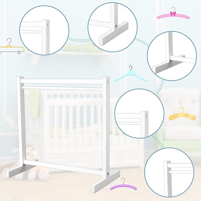 Civaner 22 Pcs Doll Garment Rack with Wooden Clothes Hanger for 18 Inch Girl Doll Clothes Mini Hangers Wardrobe Furniture Accessories for Dollhouse Baby Shower Supplies (White)