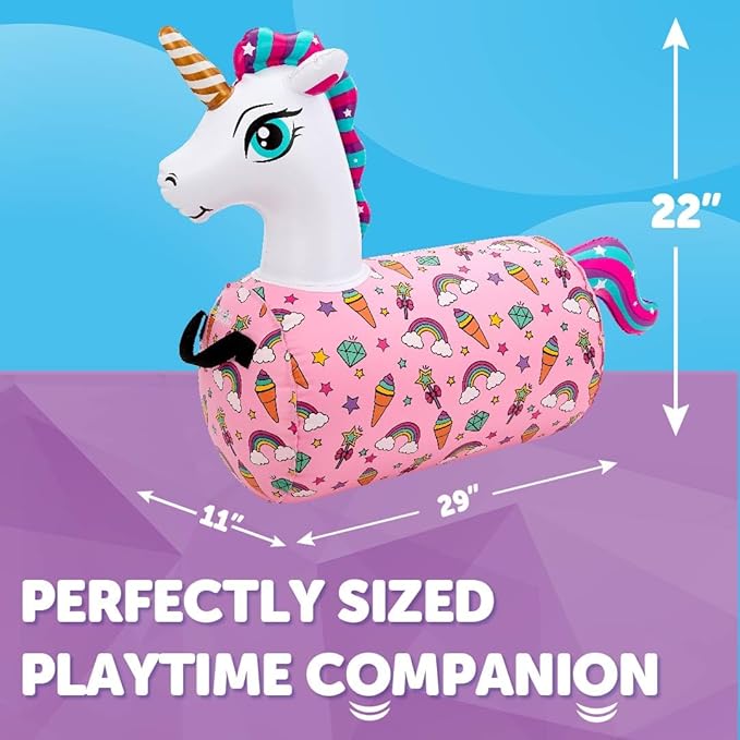 WADDLE Hip Hopper Inflatable Hopping Animal Bouncer Unicorn, Ages 2 and Up, Supports Up to 85 Pounds