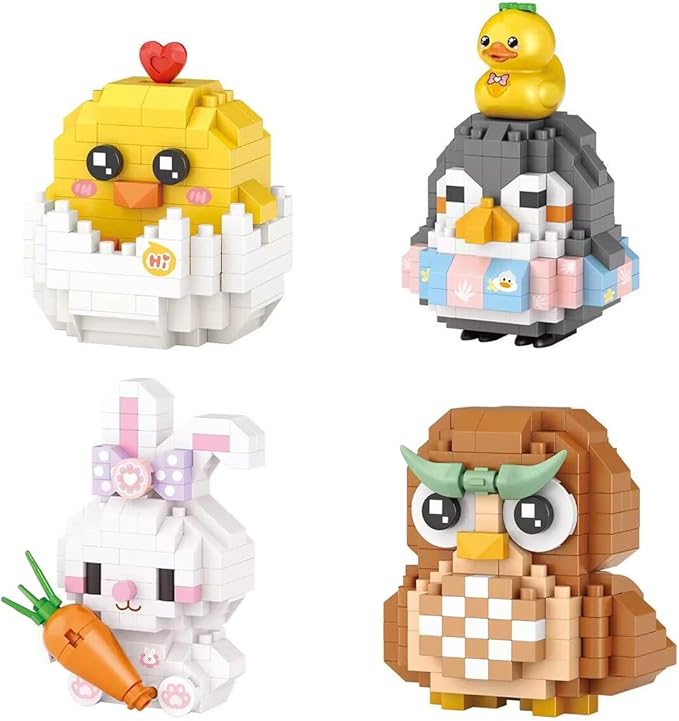 Pinkiwine 4 Pack Easter Building Block Toys for Kids Boys Girls Teens Easter Basket Stuffers Gifts