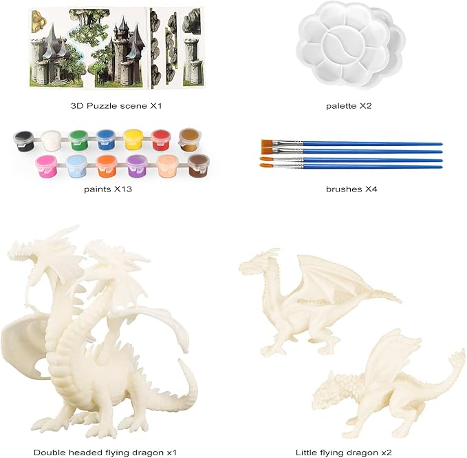 Ferthor Fun Dragon Toys DIY Painting Dragon Kit,Kids Arts Crafts Set with 13 Color Educational Toy to Paint Your Own Christmas Gift for Boys Girls 3 4 5 6 7 8 9 Year Old(3 Dinosaurs)