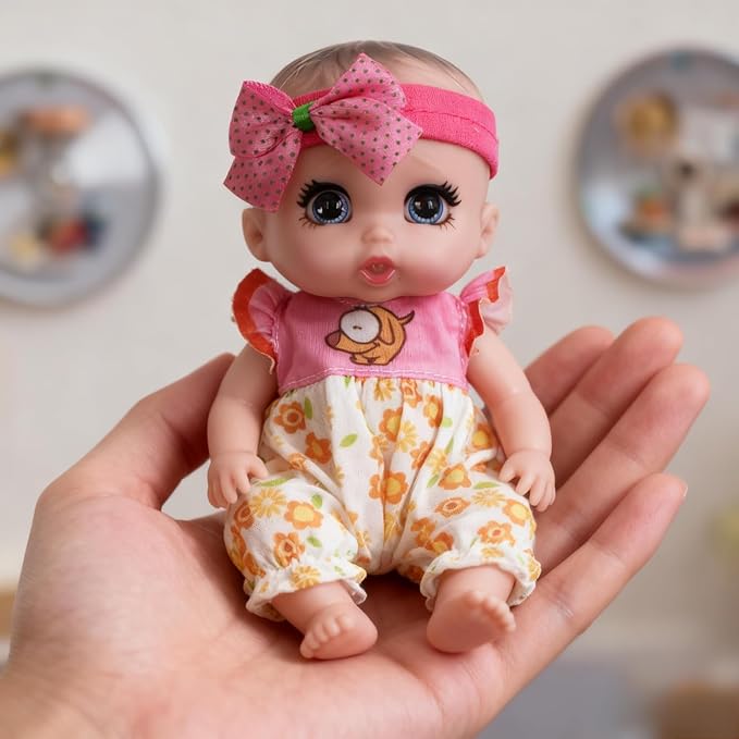 6 Inch Small Baby Doll Handbag Bag Set with Little Bottle，All Vinyl Reborn Baby Dolls Nursing Set for Kids.Easter Baby Doll Kit (Pink & Blue)