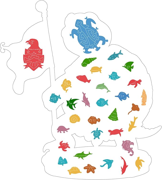 Bovearto Turtle Puzzles for Kids, Flag Turtle Wooden Jigsaw Puzzles, Ocean Unique Shaped Undersea Brain Teaser Puzzle Gift for Kids Family Puzzle Games 215 Pieces (10.8"*12")