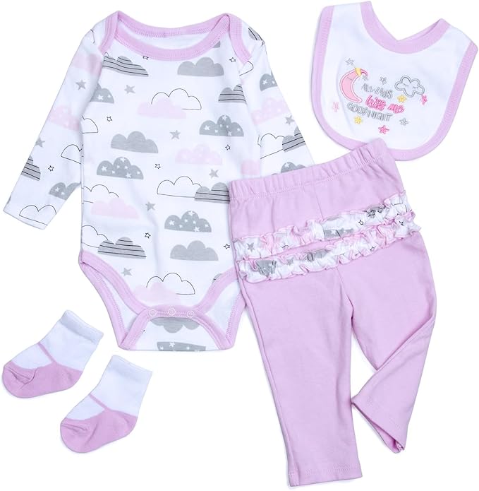 4 Pcs Reborn Baby Doll Clothes Set for 17-22 Inch Babydolls, Reborn Baby Doll Accessories Clothes with Moon & Star for Realistic Babydolls Girls, Pink