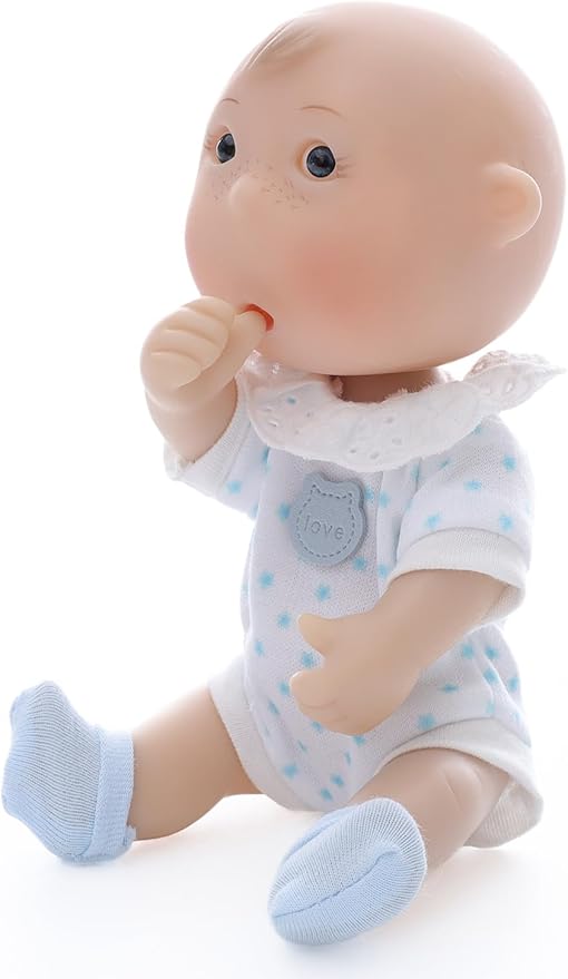 Cute Potato Baby Doll, 7 Inch Mini Baby Doll with 5 Movable Joints, Thumb-Sucking Pose, Full Vinyl Doll Gift for Kids and Collectors, Ages 3+ (Blue)