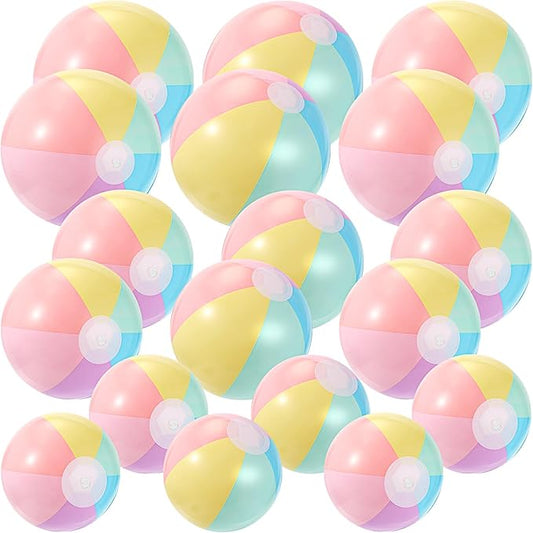 18 Pcs 24 16 12 Inch Inflatable Beach Balls Bulk Pastel Color Jumbo Big Macaron Beach Balls Summer Swimming Party Favor for Water Games Disco Party Outdoor Sport