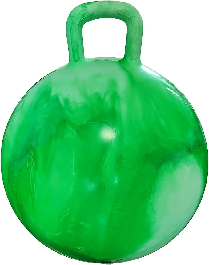 AppleRound Hippity Hoppity Hopball with Pump – Sit-On Bouncy Exercise Ball with Handle, 18 inch / 45 cm for Kids Ages 3-7, Cloud Colors (Green)