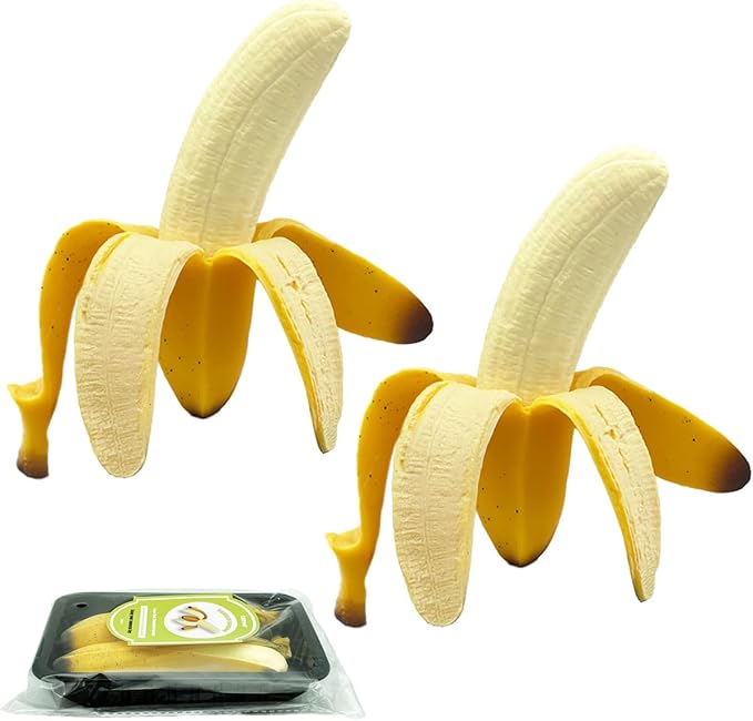 Pack of 2 Squishy Banana Toys Simulation Banana Squishy Squeeze Toys, Eutreec Super Soft Stress Relief Spotted Peeled Banana Party Favors for Kids Toy for Boys Girls Adults April Fool's Day