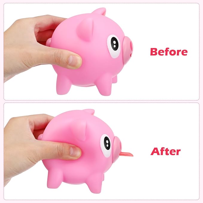 Squeeze Toys for Kids Stress Relief, Pink Pig with Squeak, Funny Animal Sensory Fidgets, Cute Novelty Desk Gag Gift