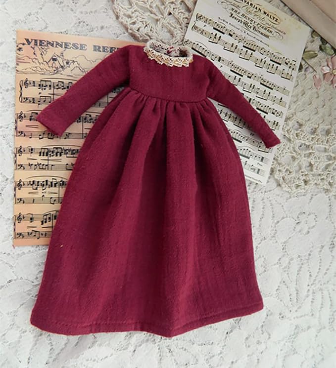 Doll Clothing Extra Long Robe for Blyth,Ob24,Licca,Azone BJD Doll Clothes Toys Accessories Gifts (Wine Red) (Only Clothes)