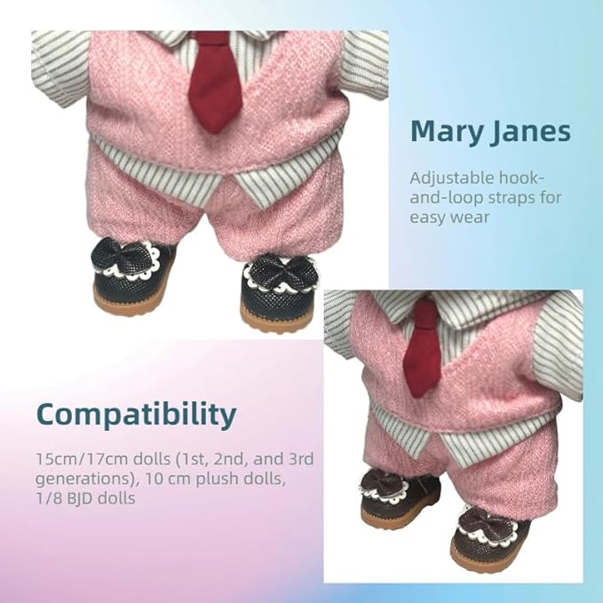 Doll Shoes for Lububu, 15cm 17cm Dolls Accessories, Mini PU Leather Shoes, Fashion Dress Up Doll Shoes Replacement for 6.7 Inches Dolls (2 Pair Black and Brown, Mary Jane Shoes)
