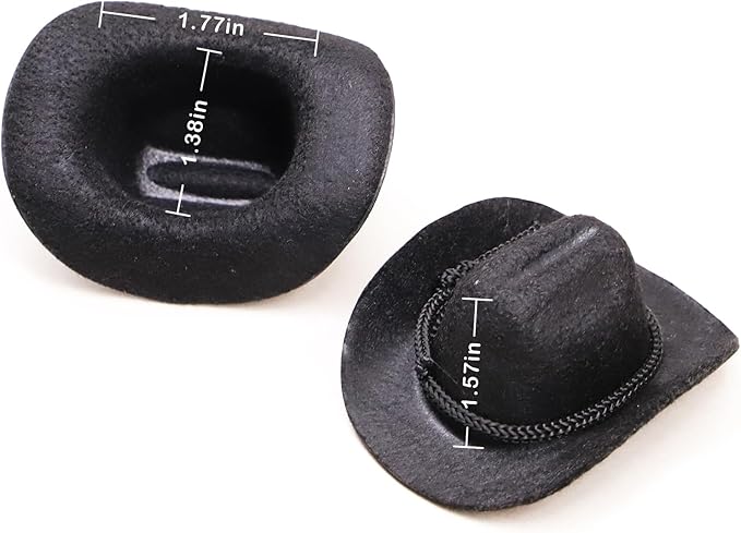 Dollhouse Cowboy Hat, Miniature Cowboy Hat, 1:6 Scale Miniature Soft Cowboy, Mini Hat, Brown/Black, American Old West Hat, for Dollhouse Craft Supplies (2PCS) (Black)