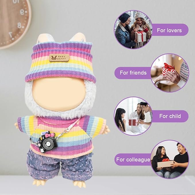 Clothes for Lububu 17cm Dolls(NO Doll) for Lububu Doll Outfits with Accessories Suit for Lububu Cute Stylish Dress Up Set Easter Gifts Purple Pants