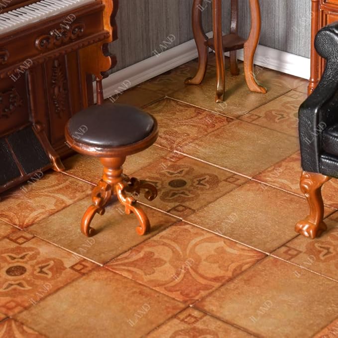 iLAND Dollhouse Flooring on 1/12 Scale 1/6 Scale, Miniature Dollhouse Accessories, 60pcs Double-Sided Dollhouse Floor Tiles (Advanced Classical Inlays & Marbling Pattern)