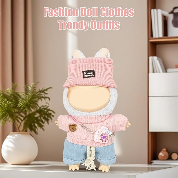 Clothes for Lububu 17cm Dolls(NO Doll) for Lububu Doll Outfits with Accessories Suit for Lububu Cute Stylish Dress Up Set Easter Gifts Pink