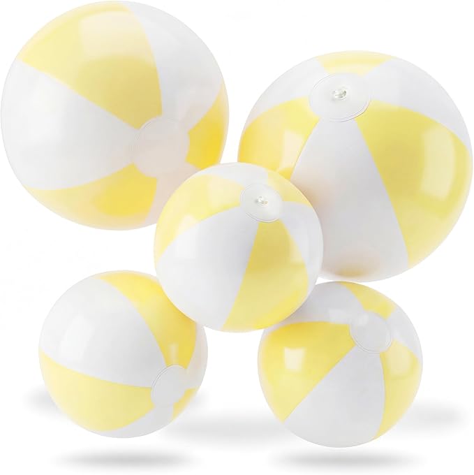 5 Pcs Inflatable Beach Balls 24 & 16 Inch Pastel PVC Large Beach Balls Bulk Blow up Pool Water Game Toy for Kid Adult Birthday Luau Summer Pool Party Favors Decorations(Yellow)
