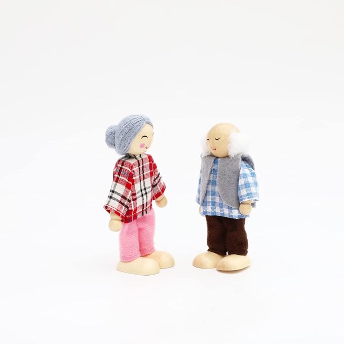 ONEST 16 Pieces Wooden Dollhouse Family Set Mini People Figures Sets Dollhouse Dolls Wooden Doll Family Pretend Play Figures Accessories for Pretend Doll House