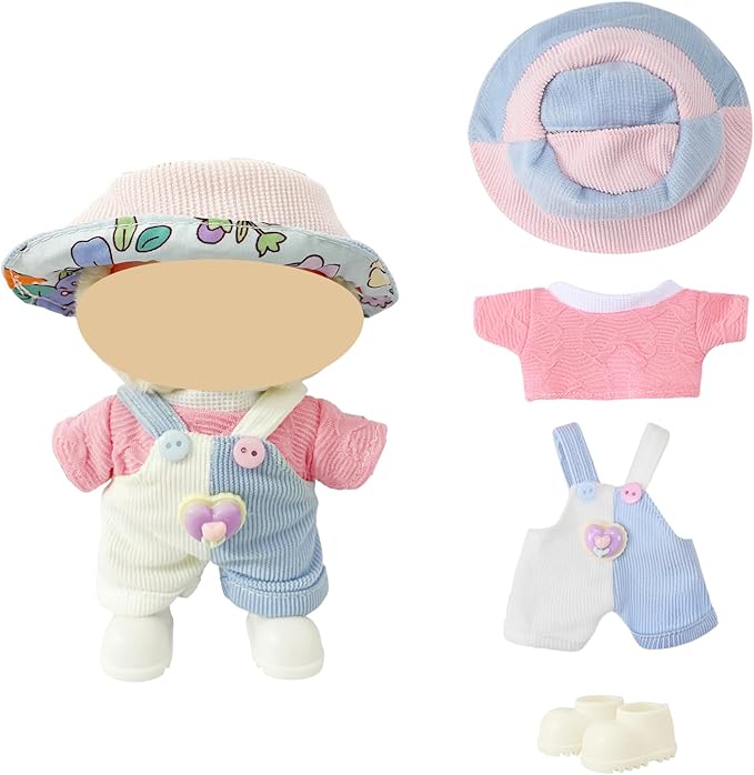 Ezcora Macaron Style Doll Clothes Set for 17cm Dolls, Include 5 Outfits with Hats, Shoes, Glasses and Mini Bags, Cute Dress Up Outfit for Doll Display, (No Dolls) (Macaron Style)