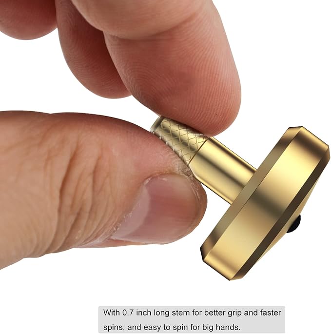 DjuiinoStar Ruby Tipped Brass Spinning Top, 5-10 Minutes by Twirling, CNC Machined from Solid Metal, High Precision Desk Toy, Great Gift Option DST-825