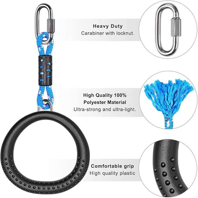 Dolibest 2 Pack of Ninja Gymnastic Rings,Monkey Ring Outdoor Backyard Ninja Accessories Set,Swing Bar Rings Obstacle Course for Training Equipment for Teens,1000LB Capacity