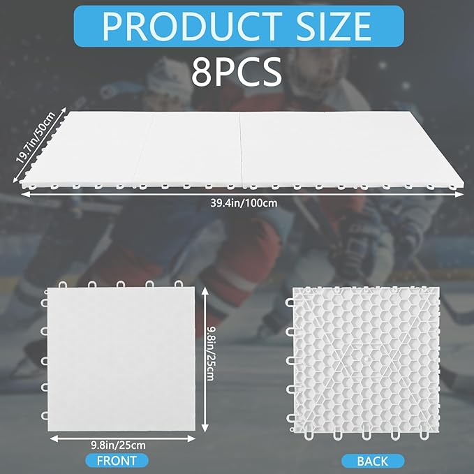 8 PCS Hockey Floor Tiles Mats, Interlocking Dryland Synthetic Ice Tiles for Hockey Training Equipment Board for Shooting Outdoor Indoor, Expandable & Easy Install