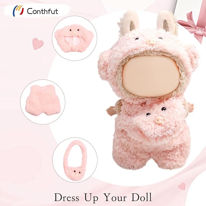17cm Doll Clothes, Clothes for Dolls Outfit, Accessories for Dolls Clothes,Cute Clothes Set for Doll,No Doll Include (Pink Pig)