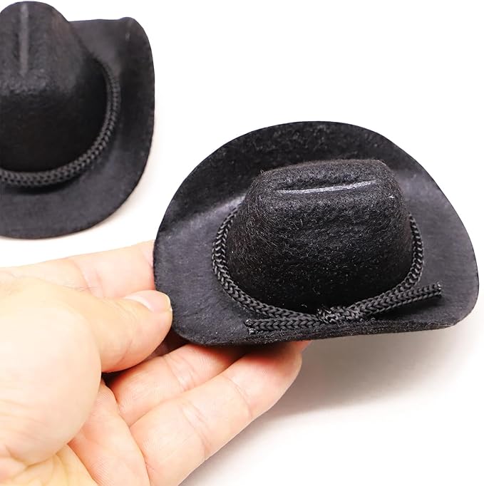 Dollhouse Cowboy Hat, Miniature Cowboy Hat, 1:6 Scale Miniature Soft Cowboy, Mini Hat, Brown/Black, American Old West Hat, for Dollhouse Craft Supplies (2PCS) (Black)