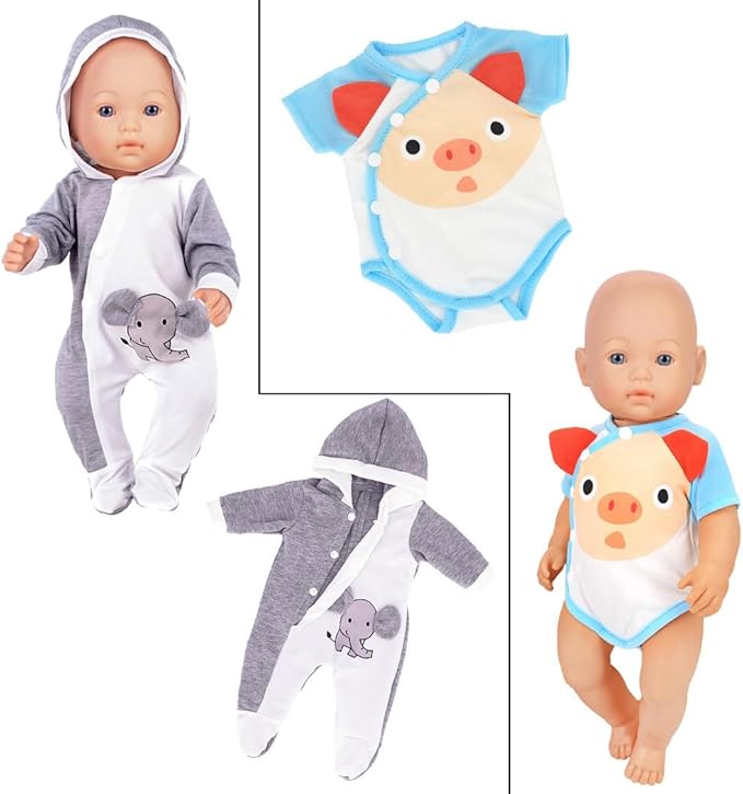 iBayda 7 Sets Baby Doll Clothes & Accessories Include Rompers, Dresses and Hats for 14-16 Inch (35-43cm) Newborn Dolls (Doll Not Included)