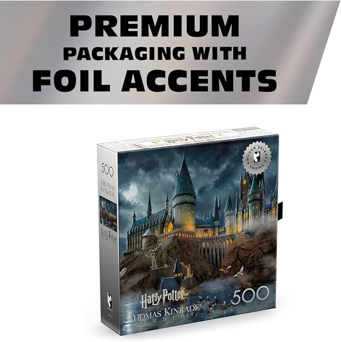 Ceaco 500 Piece Thomas Kinkade Hogwarts Castle Puzzle for Adults, Silver Select - 500 Piece Jigsaw Puzzle - Challenging and Colorful Puzzle for Adults – Precision-Cut Pieces, Beautiful Artwork