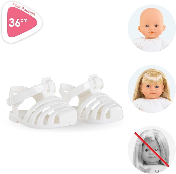 Corolle White Sandals Baby Doll Outfit Accessory - Mon Grand Poupon Clothes and Accessories fit 14" Dolls, for Kids Ages 3 Years and up