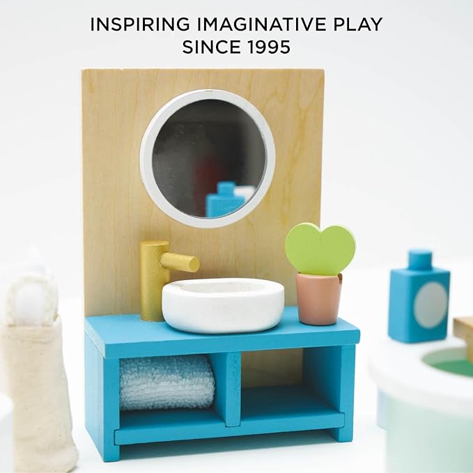 Le Toy Van - Daisylane Bathroom Premium Wooden Toys Dolls House Accessories |Playset For Doll House | Girls Dolls House Furniture Sets - Suitable For Ages 3+