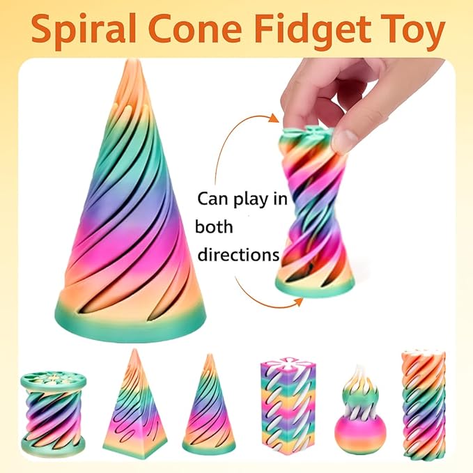 6 Packs Impossible Cone,Spiral Cone Fidget Toy Impossible Pyramid Passthrough Toy,3D Printed Spiral Cone Fidget Toy,Mini Vortex Thread Illusion Desktop Deco Souvenir Gift for Anxiety Relaxing