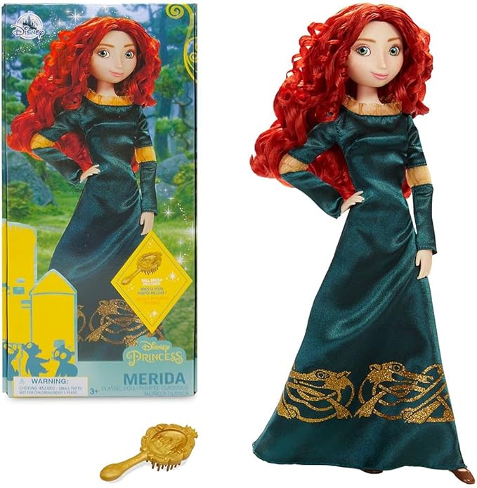 Disney Store Official Princess Classic Doll (Merida), 11 Inches, Includes Brush with Molded Details, Fully Posable Toy in Classic Outfit - Disney Princess Toys