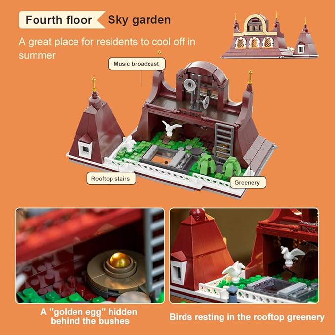 PANTASY European Bakery Building Kit-Landmark Construction Set for Adults & Teens, Featuring a Bakery, Gym, Living Quarters, and Sky Garden