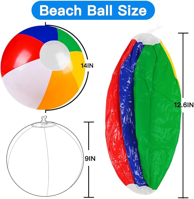 16 Pack 12" Summer Inflatable Beach Balls Bulk Rainbow Swimming Pool Water Games Toys for Kids Summer Party Supplies Decorations