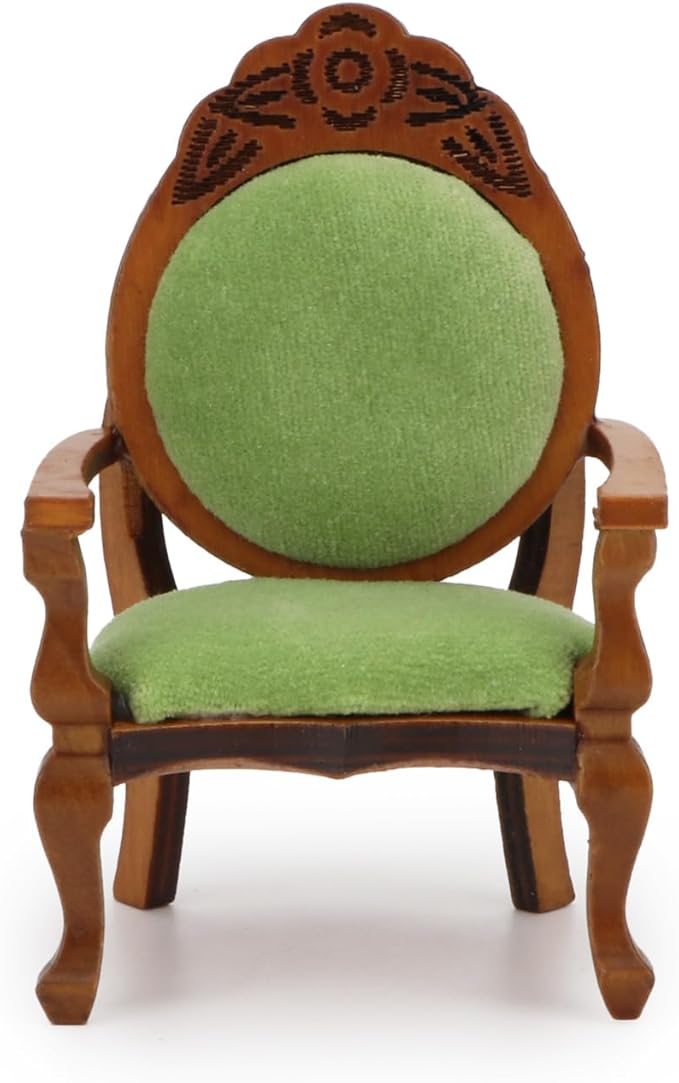 Dollhouse Chair 2PCS Miniature Furniture Retro Vintage Chair Wooden Accessories 1/12 Upholstered Victorian Carved Armchair for Christmas Decoration Ornament (B)