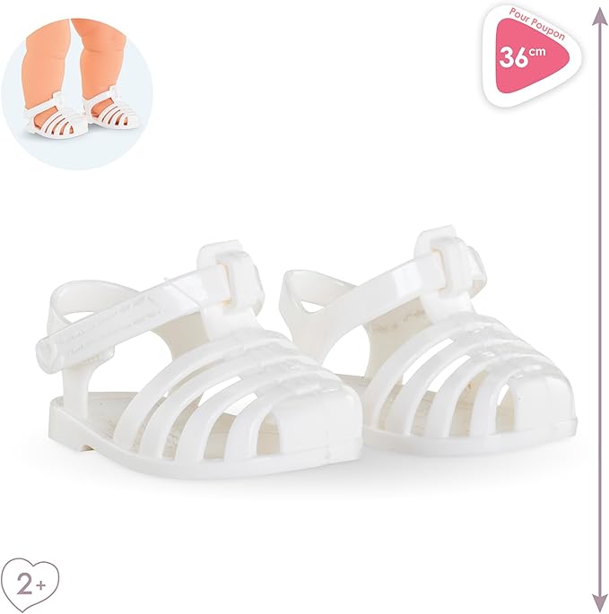 Corolle White Sandals Baby Doll Outfit Accessory - Mon Grand Poupon Clothes and Accessories fit 14" Dolls, for Kids Ages 3 Years and up
